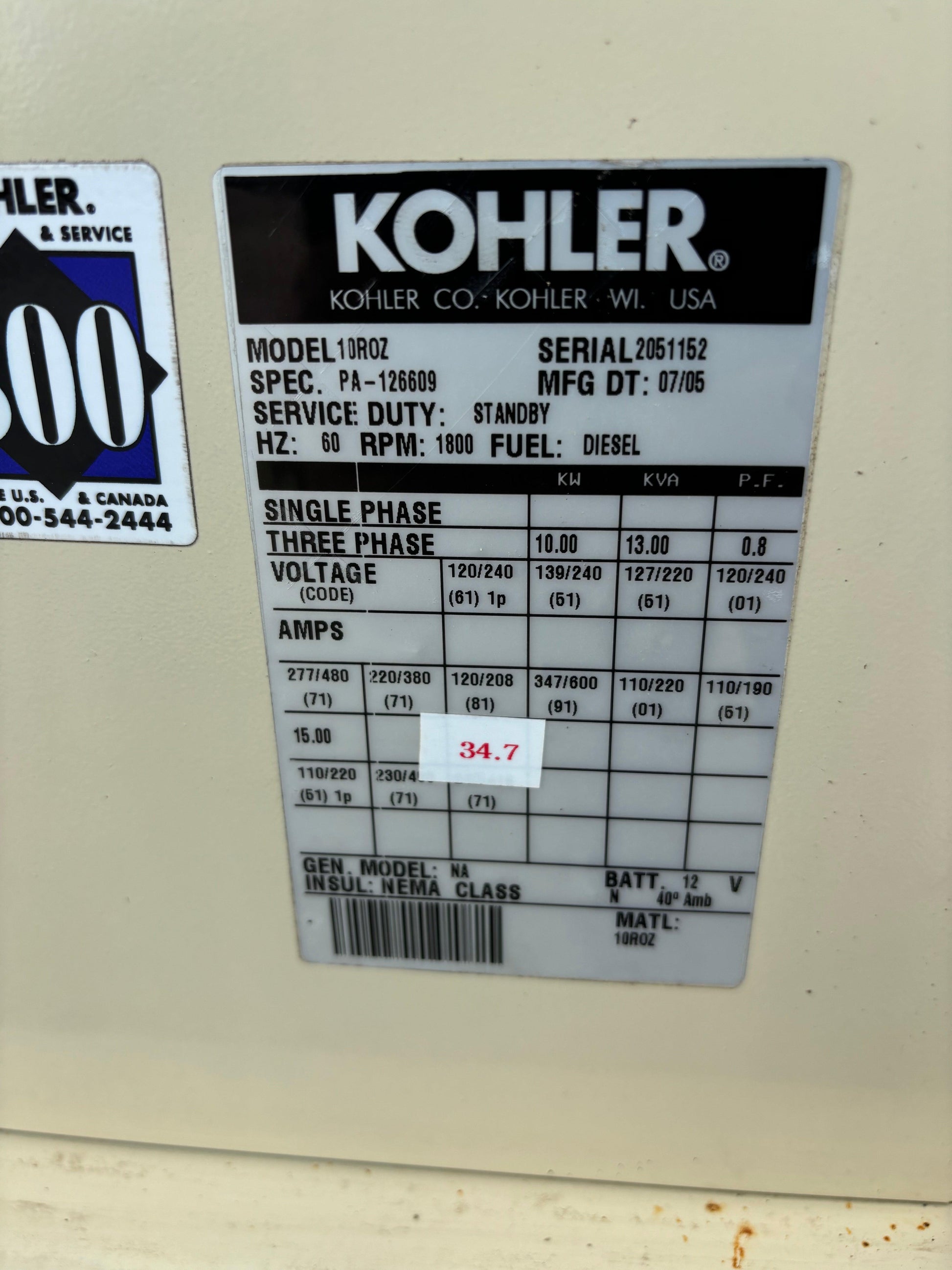 Kohler 10kw Diesel Generator - All-Red Services LLC